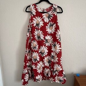 Womens Large Linen Daisy Ruffle Shift Dress Lagenlook Indie Artsy Beachy Boho